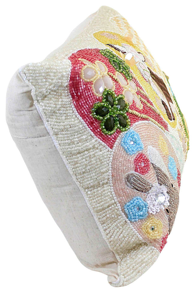 Home Decor Bunny Family Beaded Pillow Fabric Decorative Spring Lumbar Si0477
