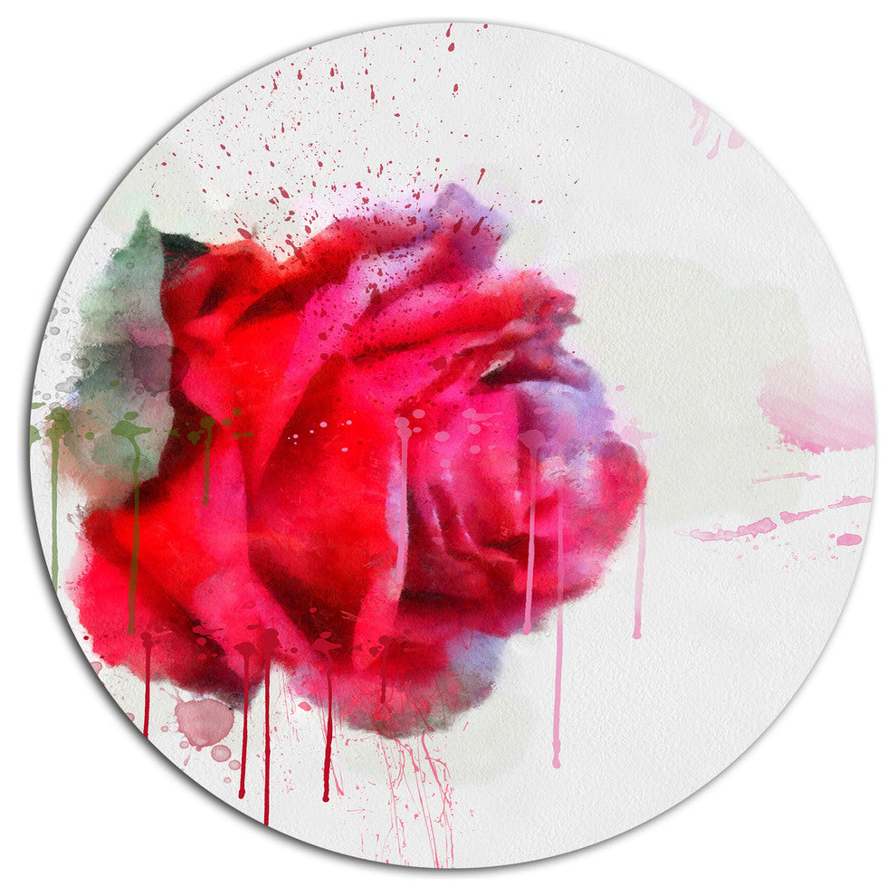 Watercolor Red Rose Illustration, Floral Disc Metal Artwork, 11"