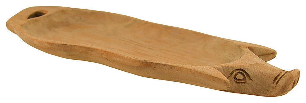 Hand Carved Pig Shaped Decorative Wooden Serving Tray 15 Inch