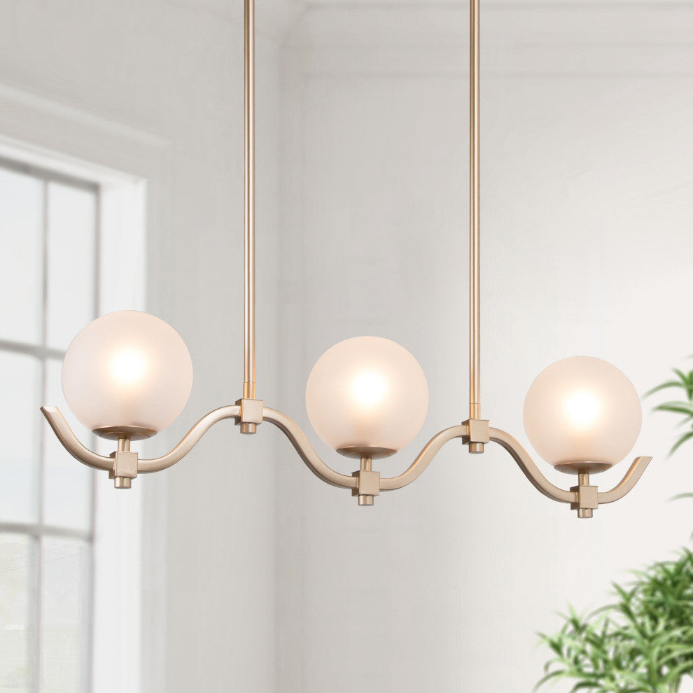 LALUZ 30-in Gold and Frosted Glass Modern Linear Kitchen Island Lighting