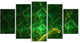 Green Fractal Electric Lightning, Contemporary Art on Canvas, 60"x32", 5 Panels