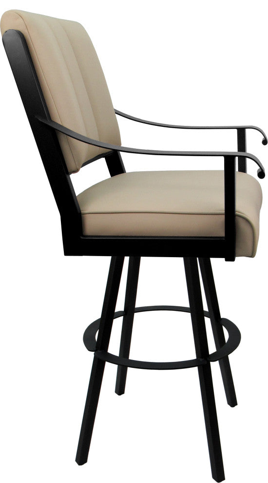 Leather Swivel Metal Bar Stool - Memphis on Warren Base, Tan Leather on Black, 34"
