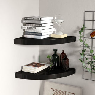 vidaXL Wall Corner Shelves Floating Corner Shelf Display Shelf 2 Pcs Black MDF