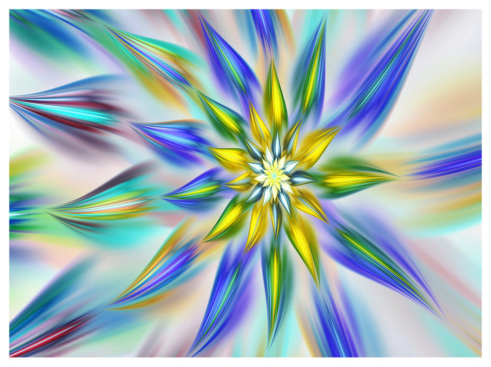 Dancing Blue Fractal Flower, Floral Canvas Art Print, 40"x30"