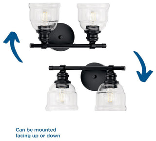 Ambrose Collection 13" 2-Light Matte Black Clear Glass Bath Vanity Light