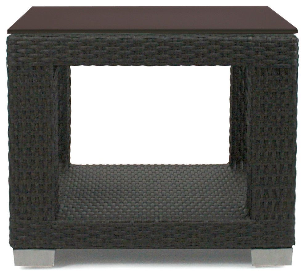 Miami Outdoor End Table With Tempered Glass Top, Signature Espresso Brown