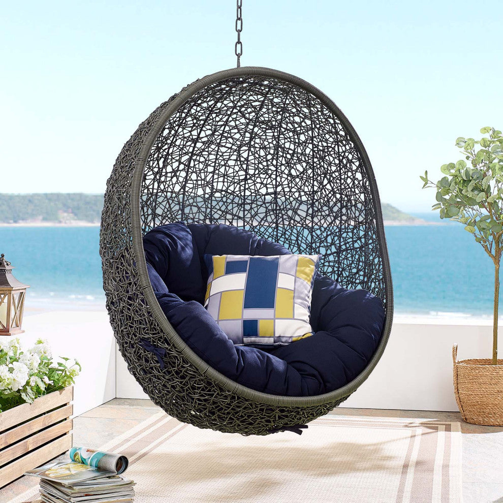 Swing Lounge Chair, Sunbrella, Gray Blue Navy, Modern, Outdoor Patio Cafe