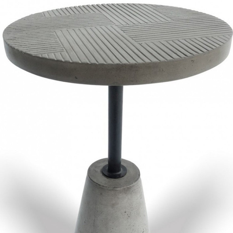 Mod Textured Gray Concrete and Black Metal Pedestal End Table