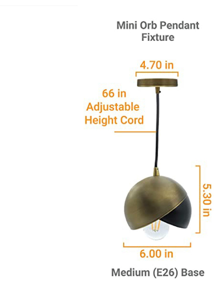Matte Black kitchen pendant lighting Metal Shade pendant light fixture 6 Inch