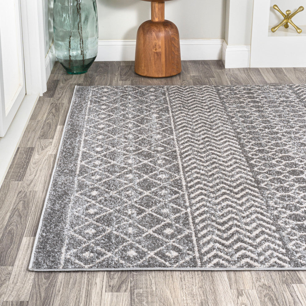 Arta Moroccan Vintage Geometric Area Rug, Gray/Cream, 3 X 5