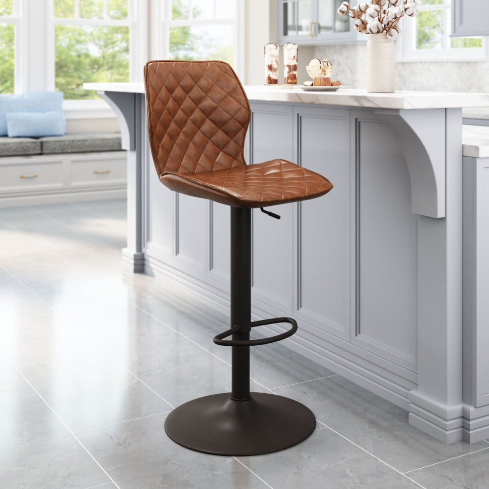 Bar Stool Chair Barstool, Faux Vinyl Leather, Steel, Vintage Brown, Bronze