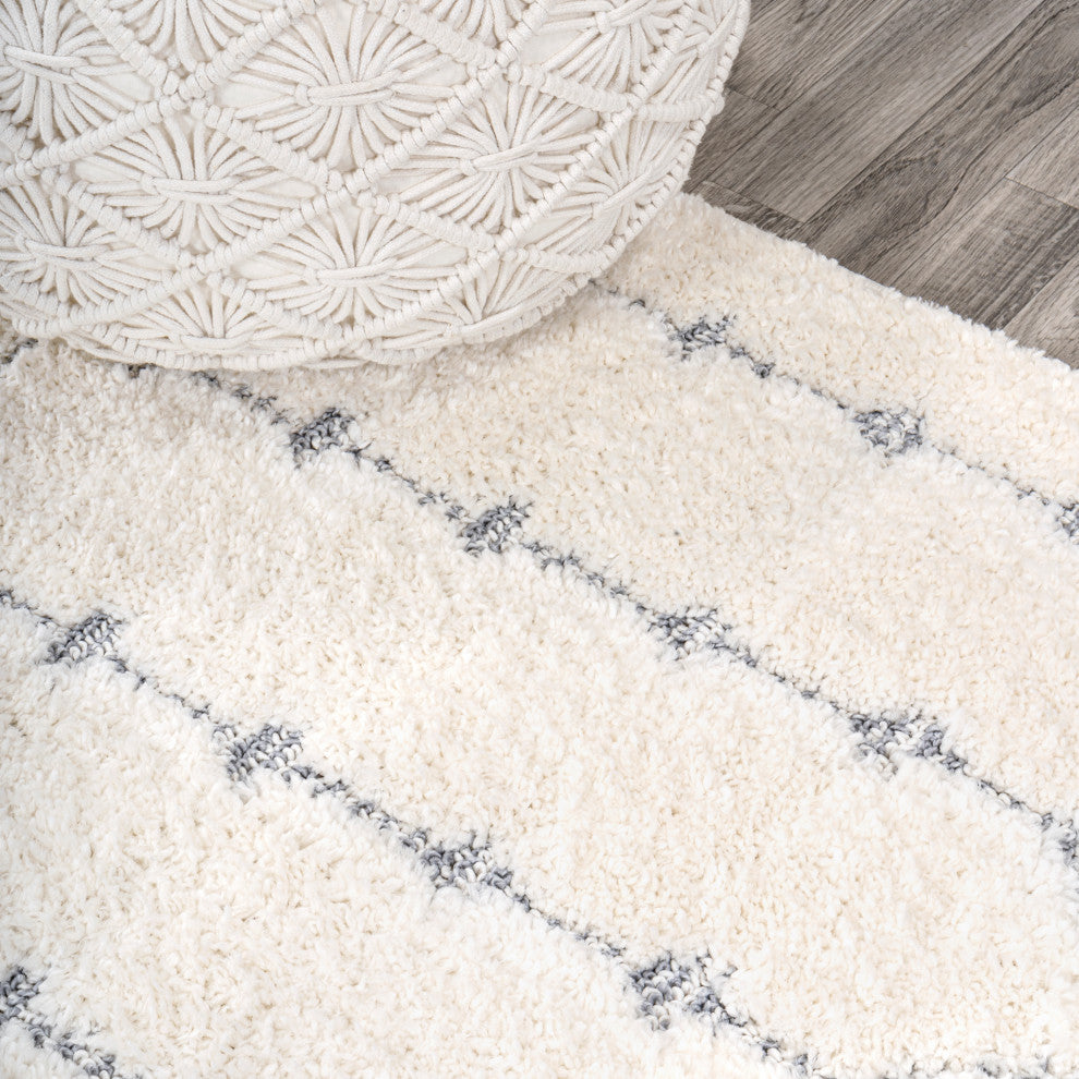 Pia Moroccan Trellis Plush Carved Cream/Gray 2'x8' Runner Rug