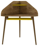 Bradley 4-Piece Round Sectional Cubicle Desk Rustic Brown and Yellow