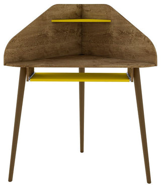 Bradley 4-Piece Round Sectional Cubicle Desk Rustic Brown and Yellow
