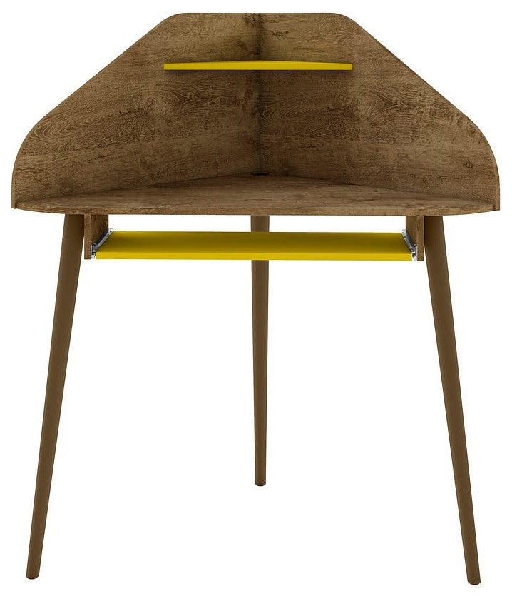 Bradley 4-Piece Round Sectional Cubicle Desk Rustic Brown and Yellow