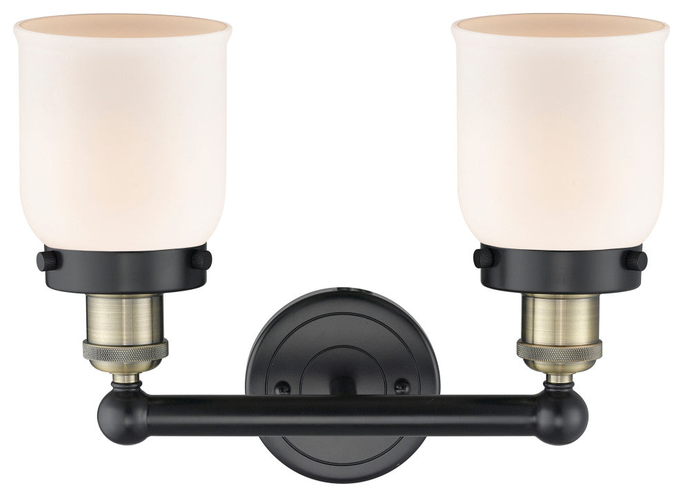 Edison Small Bell-2 Lt 16"Bath Vanity Lt-Black Antique Brass -Matte White Shade
