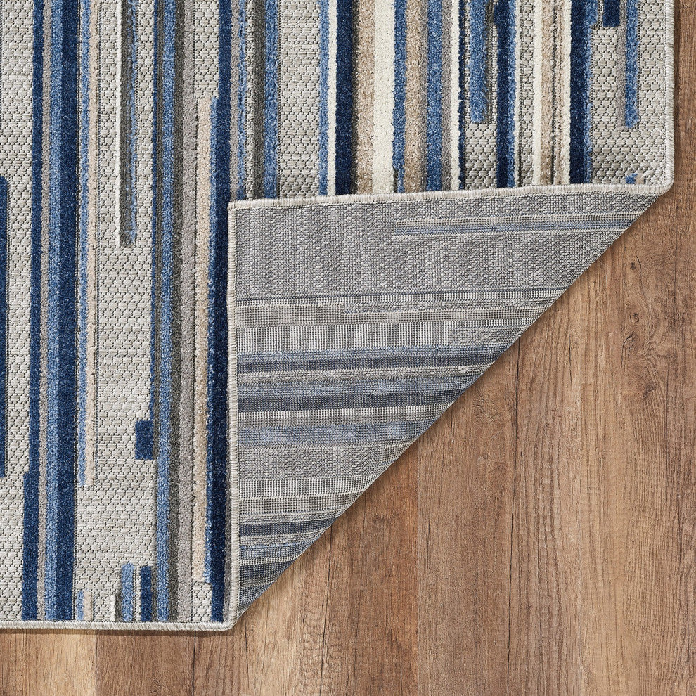 3"x5" Blue Abstract Striped Indoor Outdoor Area Rug