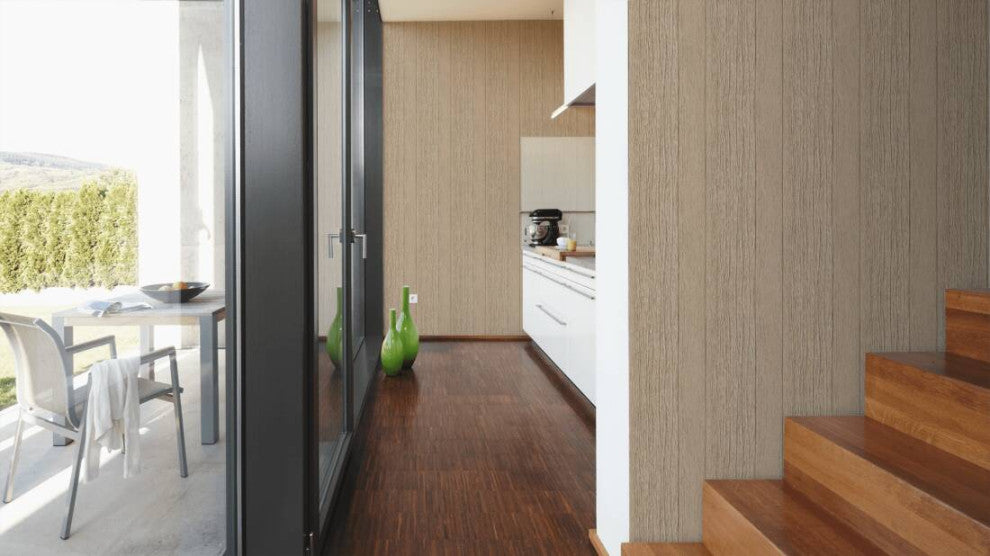 Loft Modern Nature Textured Wallpaper, Wood Planks, Beige Brown, Sample