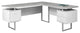 Modern Desk, L-Shaped Design With White Drawers/Cabinet & Gray Finished Top