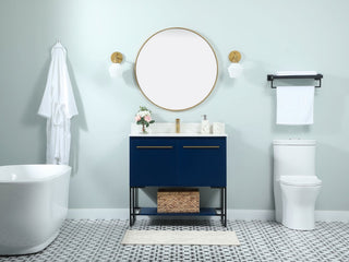 Sue 36" Single Bathroom Vanity, Blue, With Backsplash