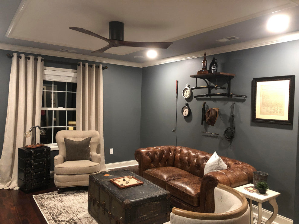 Irene-3 52" Hugger Ceiling Fan, Textured Bronze With Walnut Blades