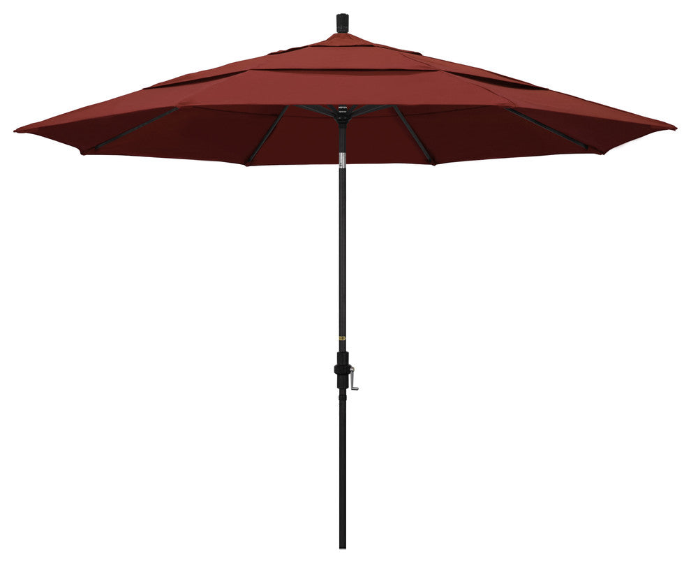 11' Stone Black Collar Tilt Crank Aluminum Umbrella, Sunbrella, Henna