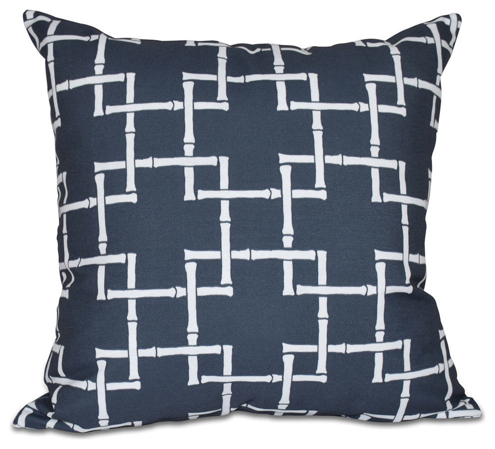 Bamboo 1, Geometric Print Pillow, Navy Blue, 16"x16"