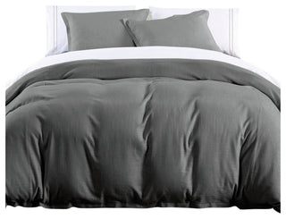 Hera Washed Linen Flange Comforter Set, 3 Piece, Slate, King