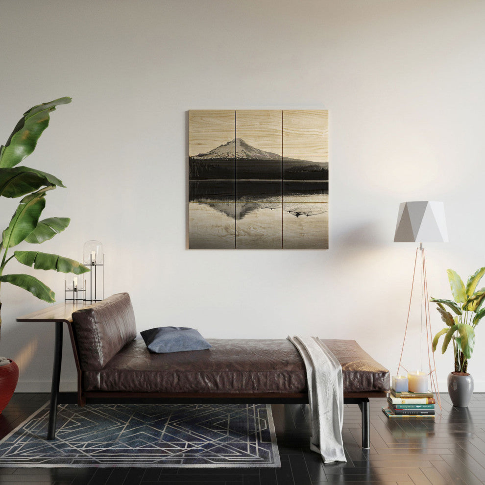 Nature Magick Wild Mountain Sunrise Black And White Wood Wall Mural