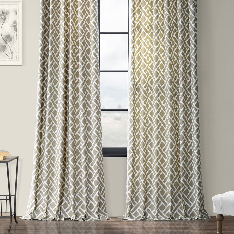 Martinique Taupe Printed Cotton Curtain Single Panel, 50"x120"