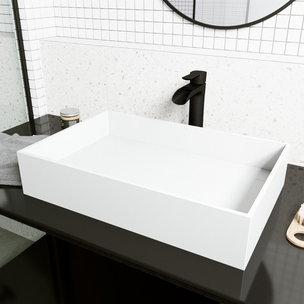VIGO Montauk 23"L x 15"W x 5"H Matte Stone Rectangular Bathroom Vessel Sink