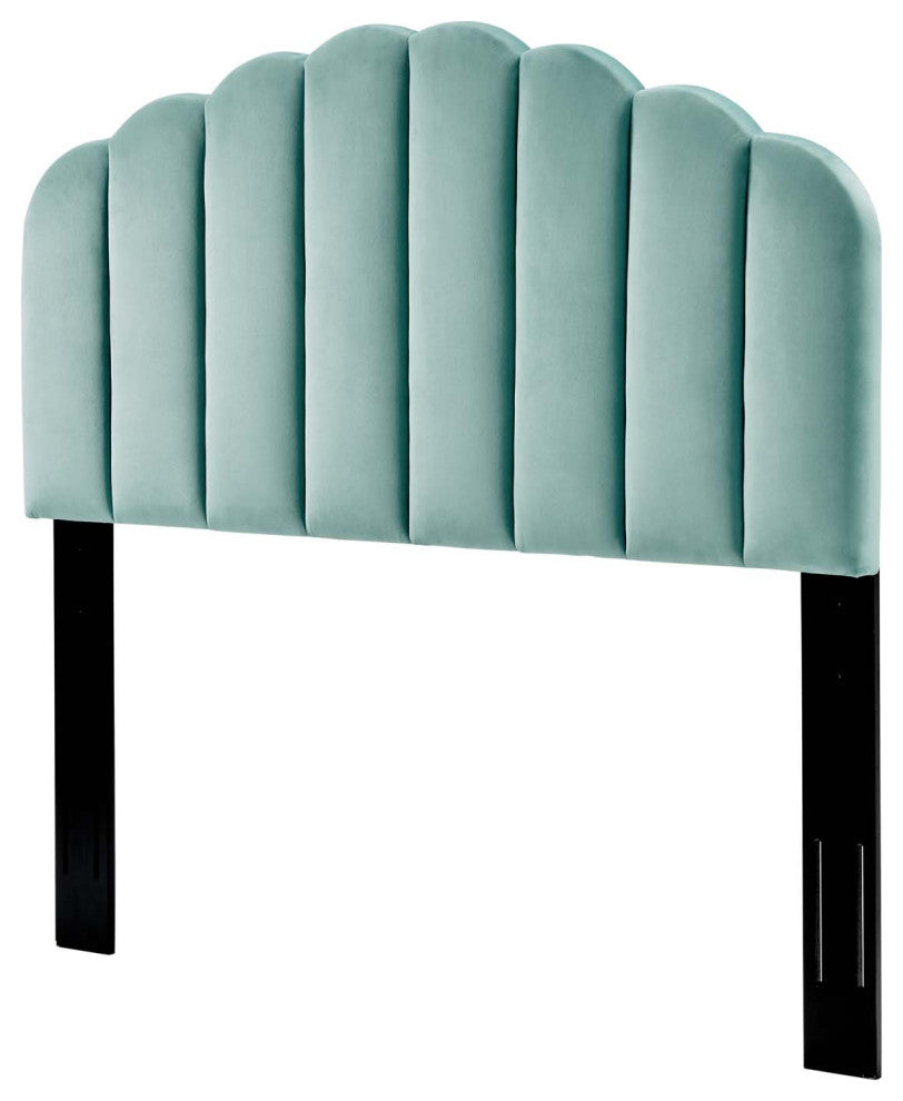 Headboard, Twin Size, Velvet, Dark Gray, Modern Contemporary, Bedroom, Blue