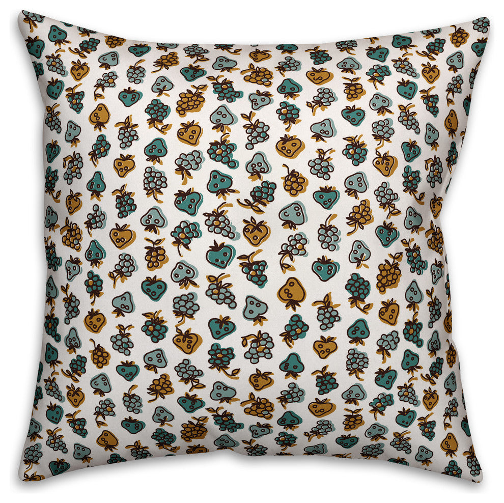 Blue Fruit Pattern Outdoor Throw Pillow, 20"x20"