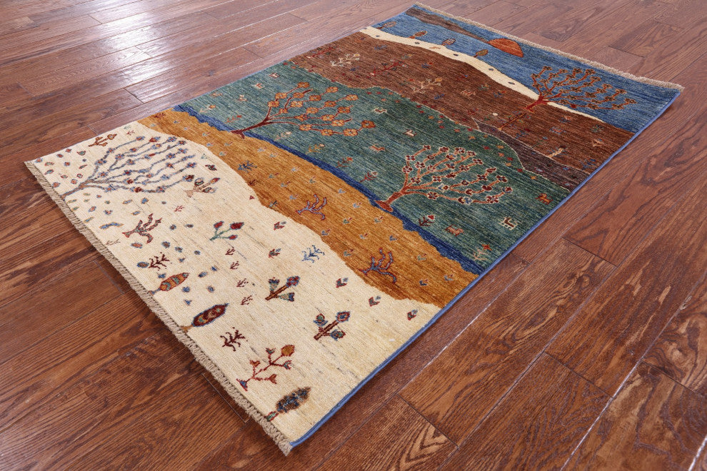 Persian Gabbeh Tribal Hand Knotted Rug 3' 4" X 4' 10" - Q12423