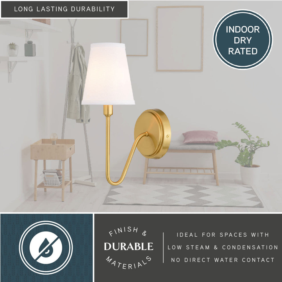 Briar 1-Light Traditional Wall Sconce White Linen Shade, Muted Brass