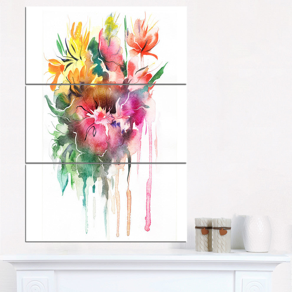 "Watercolor Floral Illustration" Glossy Metal Wall Art, 3 Panels, 28"x36"