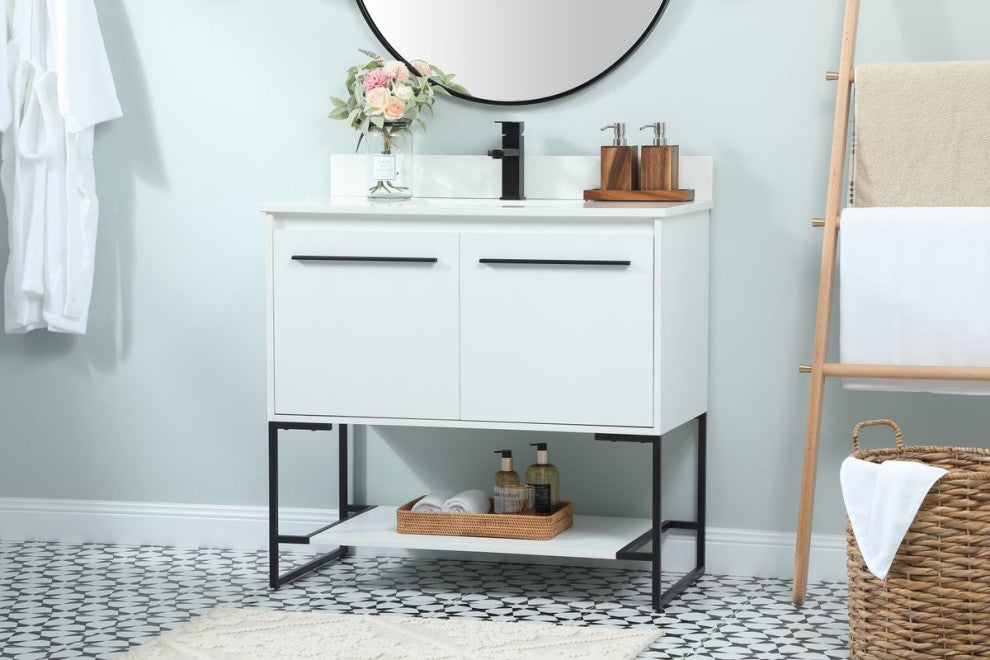 Sue 36" Single Bathroom Vanity, White, With Backsplash
