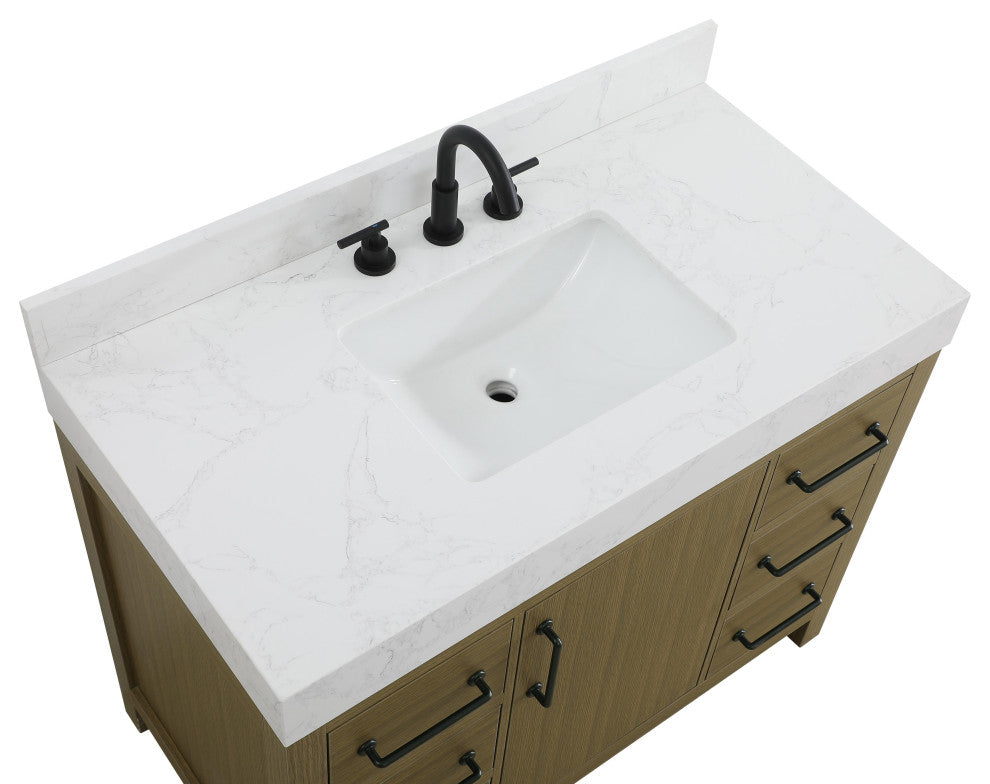 Home Living 42" Single Bathroom Vanity, Chestnut Brown With Backsplash