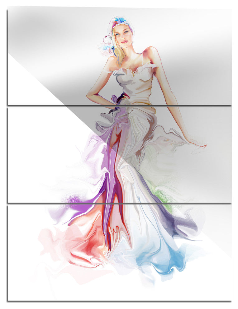 "Beautiful Fashion Girl" Glossy Metal Wall Art, 3 Panels, 28"x36"