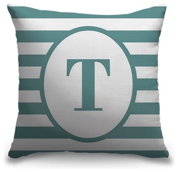 "Letter T - Striped Oval" Outdoor Pillow 20"x20"