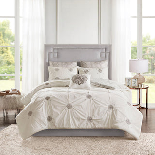 Madison Park Malia 6 Piece Embroidered Cotton Reversible Comforter Set, Ivory