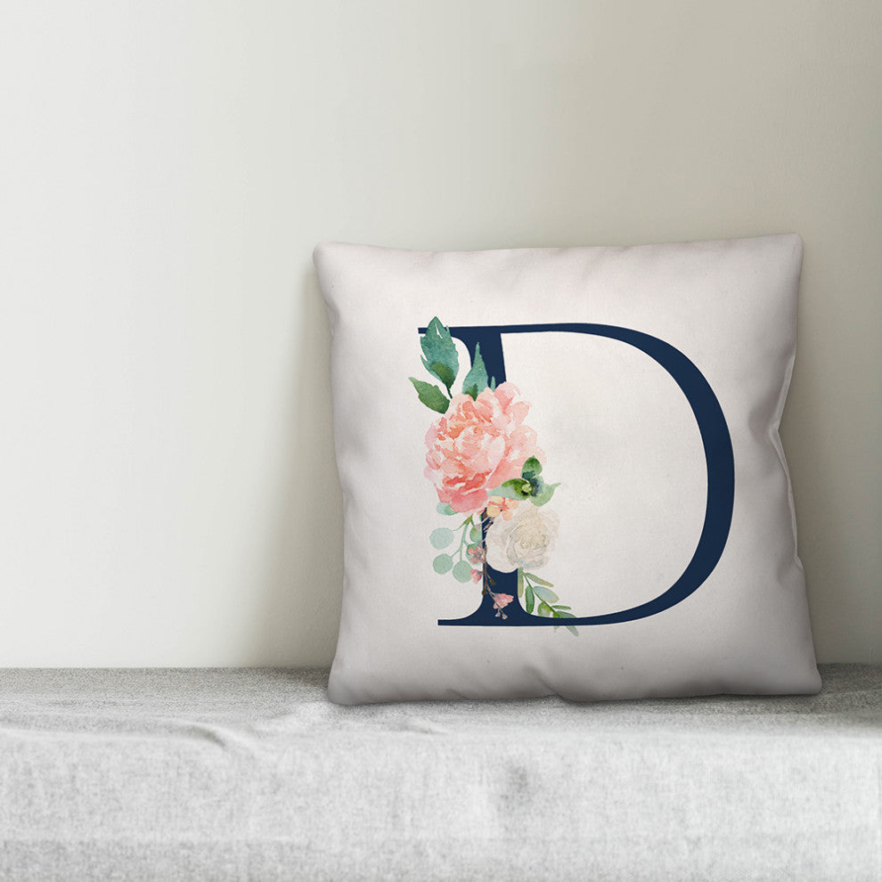 Floral Monogram D 18x18 Indoor/Outdoor Pillow