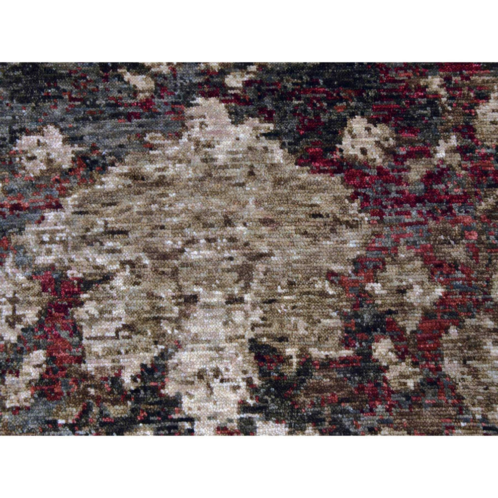 Green With Pop of Red, Hand Knotted Mahal Design, Pure Wool Rug, 9'1"x11'10"