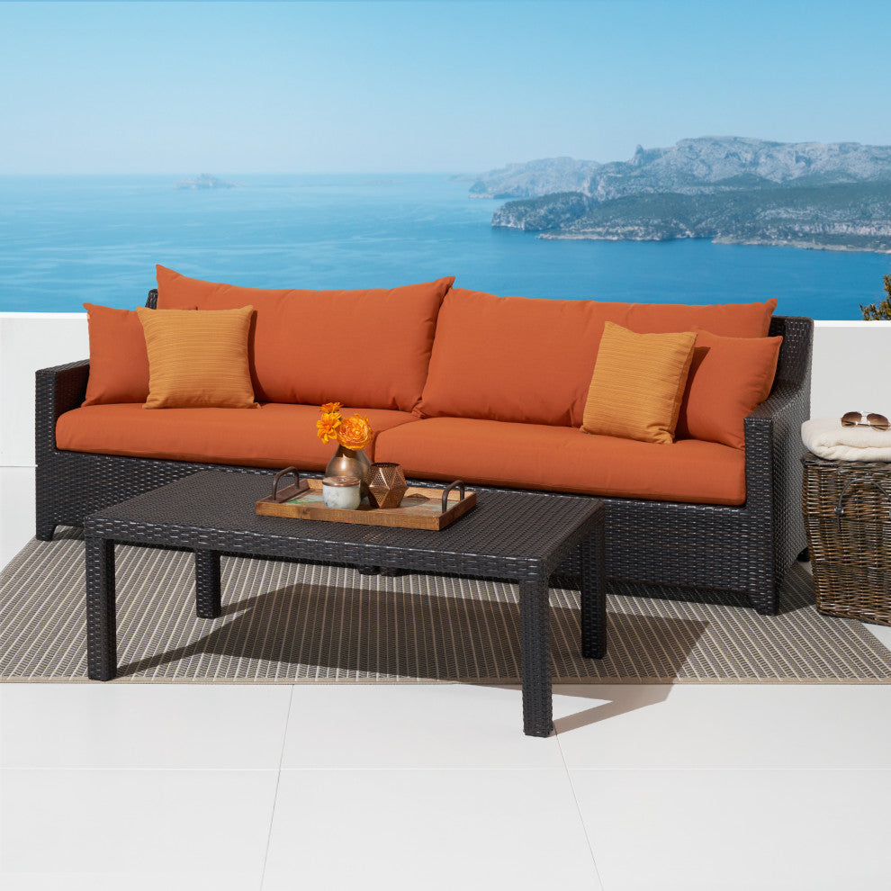 Deco 2 Piece Aluminum Outdoor Patio Sofa and Coffee Table Set, Tikka Orange