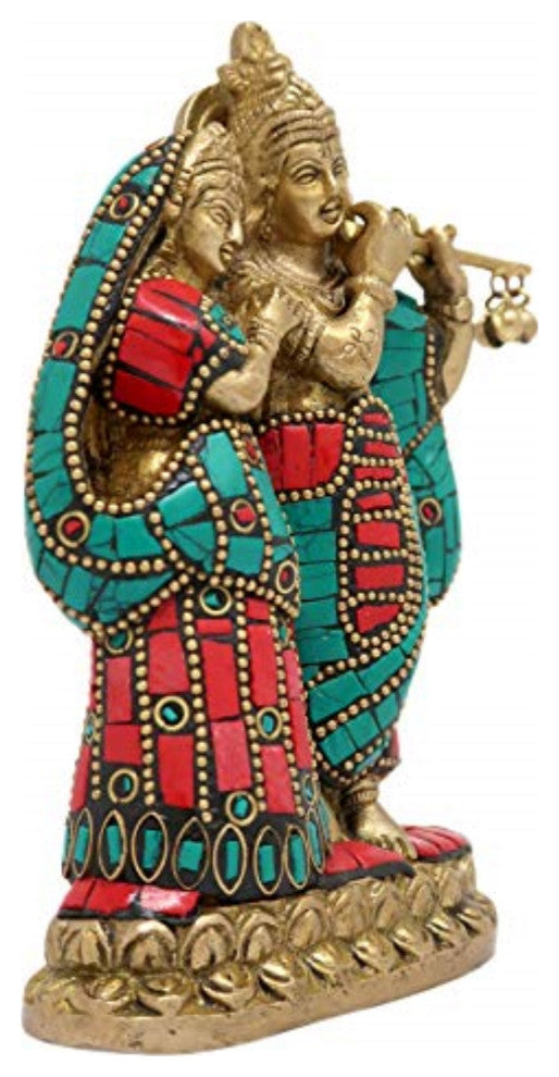 Brass Statue Radha Krishna Idol Puja Mandir Size: 6X3X1.5"