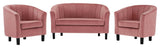 Prospect Channel Tufted 3 Piece Performance Velvet Set Dusty Rose