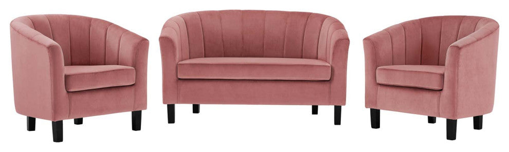 Prospect Channel Tufted 3 Piece Performance Velvet Set Dusty Rose