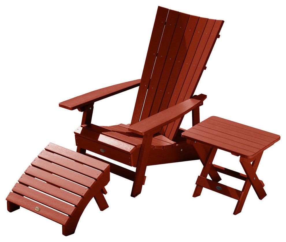 Manhattan 3-Piece Beach Adirondack Set, Rustic Red