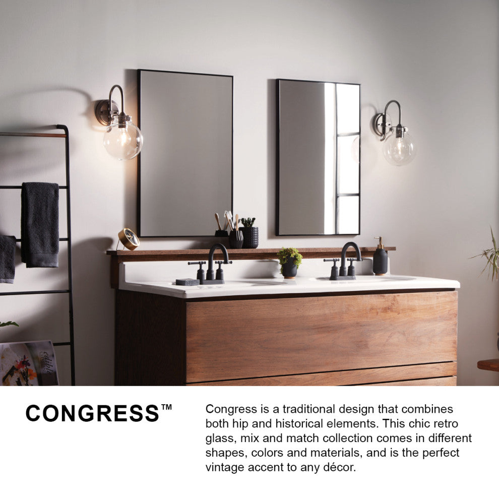Hinkley Congress Medium Globe Glass Three Light Vanity, Chrome