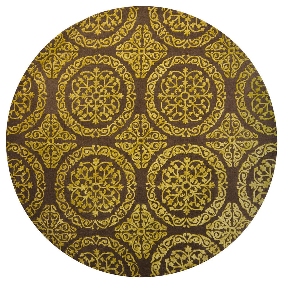 Satara Contemporary Area Rug, Brown and Gold, 7'9" Round